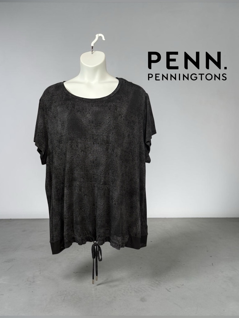 Active Zone Penningtons, 4X Plus Size, Activewear Top Black Drawstring Hem